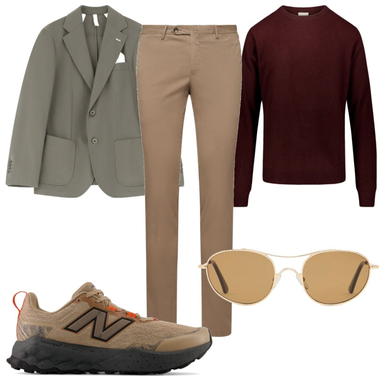 Outfit uomo - Total look #2208144. Stile Casual per Tutti i giorni. Abbinamento con sneakers, giacche, maglieria, occhiali da sole, pantaloni.