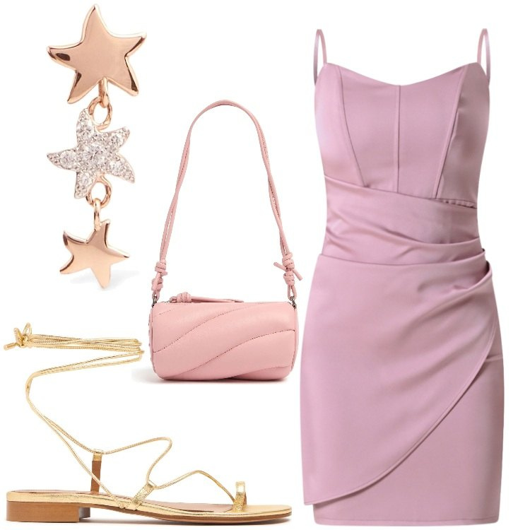 Outfit donna - Sono una stella. Stile Chic per Serata fuori. Abbinamento con vestiti a tubino, orecchini, borse a spalla, sandali in pelle.