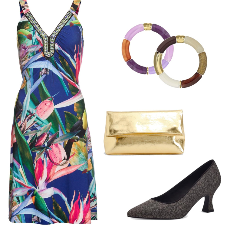 Outfit femme - Cathleen. Style Tendance pour Soirée dehors. Assortir avec robes, bracelets, pochette, bracelets, chaussures à talon.