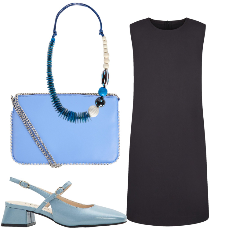 Outfit donna - Basta poco. Stile Chic per Serata fuori. Abbinamento con décolleté, borse a tracolla, vestiti lunghi, collane.
