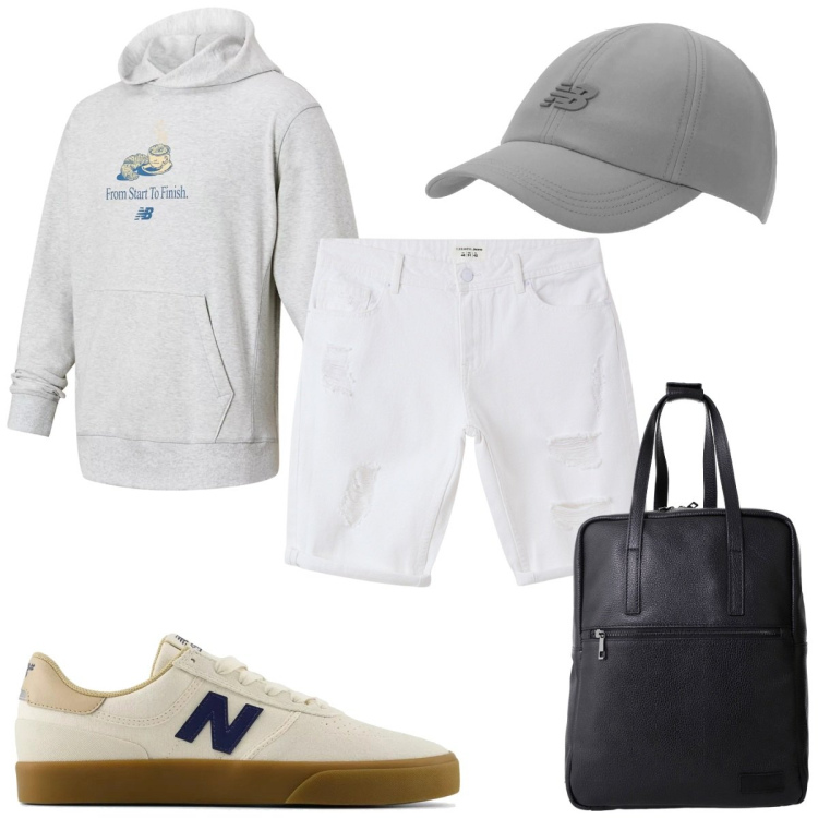Outfit uomo - Total look #2208248. Stile Trendy per Sport. Abbinamento con sneakers, felpe con cappuccio, cappelli con visiera, bermuda, borse sportive.