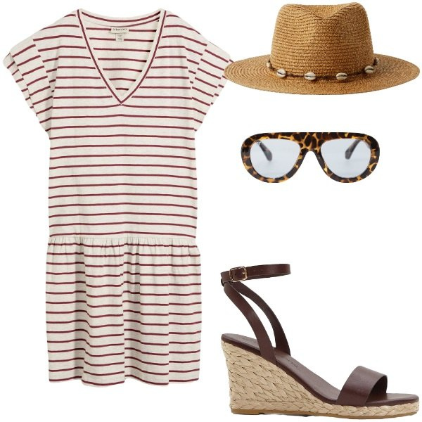 Outfit donna - Outifit di luglio. Stile Casual per Tutti i giorni. Abbinamento con sandali, vestiti, cappelli, occhiali da sole.