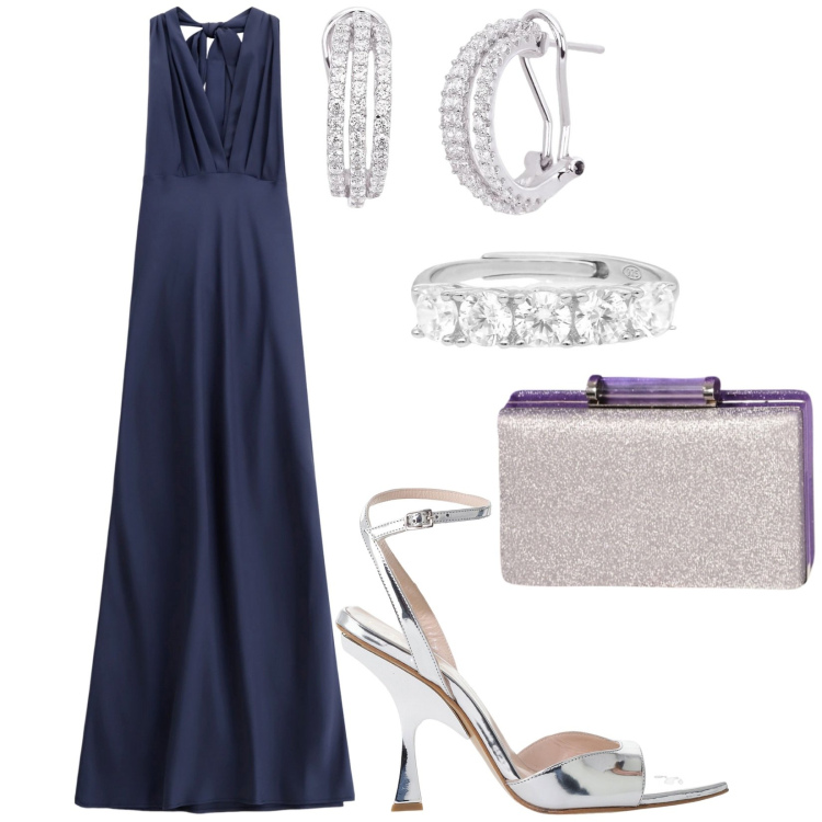 Outfit donna - Total look #2208292. Stile Glamour per Serata fuori. Abbinamento con vestiti lunghi, décolleté, orecchini, anelli, pochette.