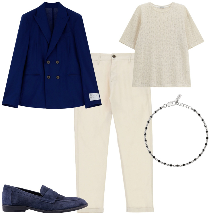 Outfit uomo - Total look #2208295. Stile Trendy per Serata speciale. Abbinamento con braccialetti, giacche, t-shirt, pantaloni, scarpe stringate.