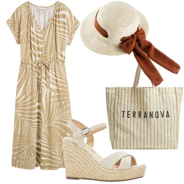 Outfit donna - Outifit di luglio. Stile Casual per Tutti i giorni. Abbinamento con vestiti, cappelli, sandali, borse tote.