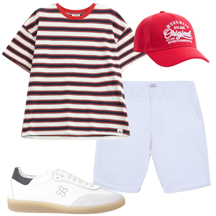 Outfit uomo - Total look #2208304. Stile Casual per Tutti i giorni. Abbinamento con cappelli, bermuda, sneakers, t-shirt.