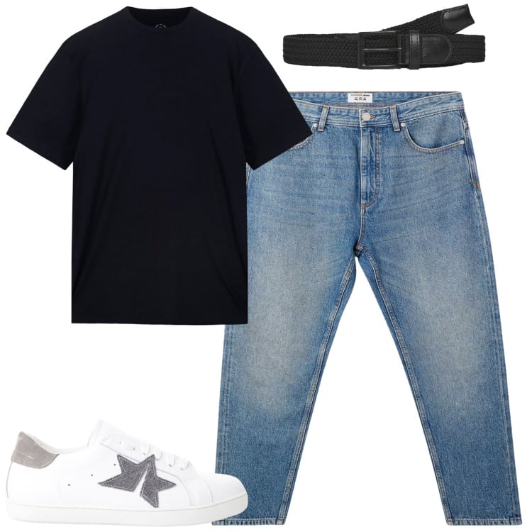 Outfit uomo - Luglio. Stile Casual per Tutti i giorni. Abbinamento con jeans, cinture, sneakers, t-shirt.