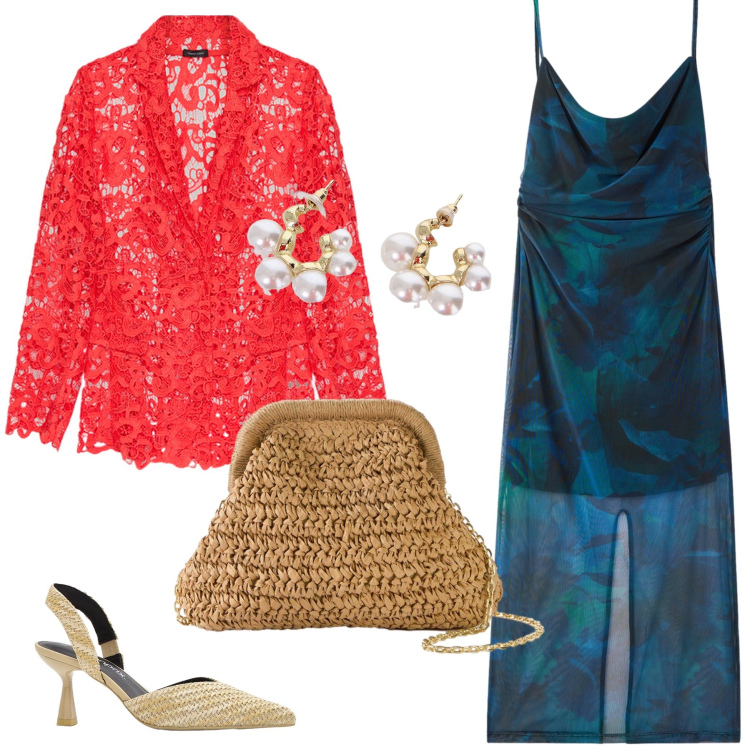 Outfit donna - Total look #2208345. Stile Boho per Tutti i giorni. Abbinamento con décolleté, borse a tracolla, vestiti lunghi, orecchini, blazer.