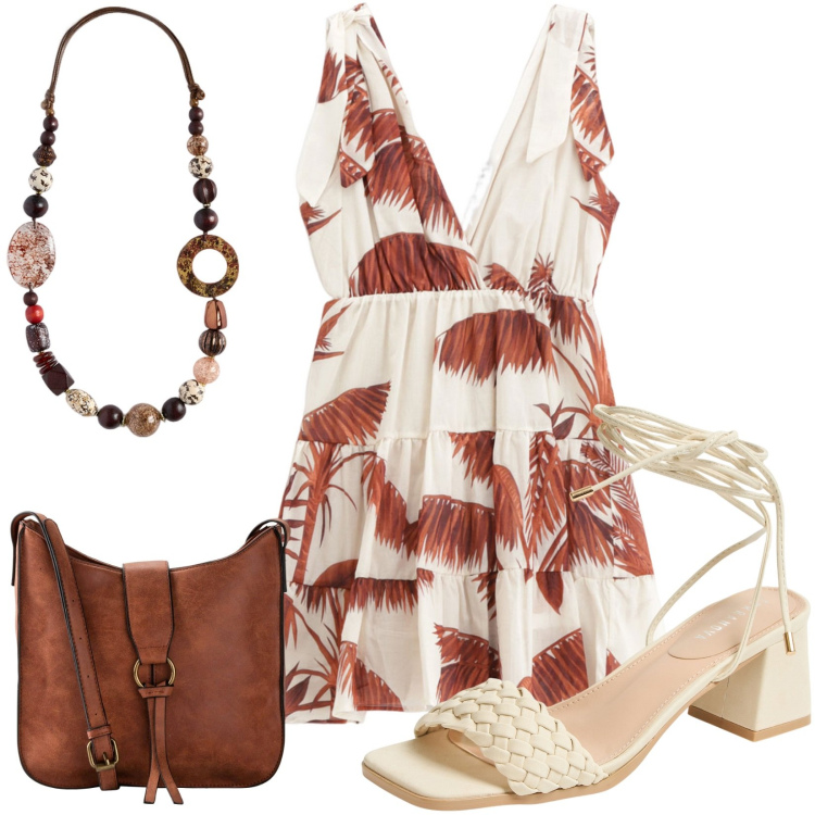 Outfit donna - Total look #2208349. Stile Casual per Tutti i giorni. Abbinamento con borse a tracolla, sandali alla schiava, vestiti corti, collane.