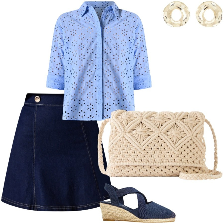 Outfit donna - Rinascimento giorno style. Stile Casual chic per Tutti i giorni. Abbinamento con sandali col tacco, borse a tracolla, orecchini, minigonne, camicie.