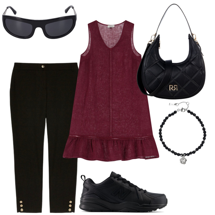 Outfit donna - Molto comoda. Stile Sporty chic per Tutti i giorni. Abbinamento con braccialetti, sneakers, borse a tracolla, vestiti corti, pantaloni chino, occhiali da sole.