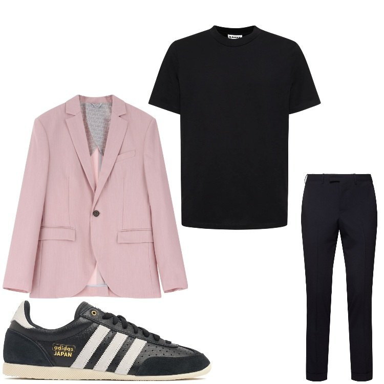 Outfit uomo - Rosa e nero. Stile Business/Elegante per Serata speciale. Abbinamento con giacche, t-shirt, pantaloni, sneakers.