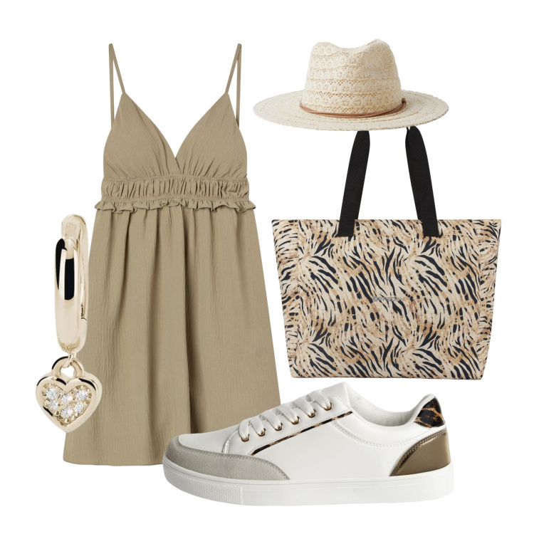 Outfit donna - Total look #2208517. Stile Romantica per Tutti i giorni. Abbinamento con vestiti corti, cappelli, sneakers, orecchini, shopping bag.