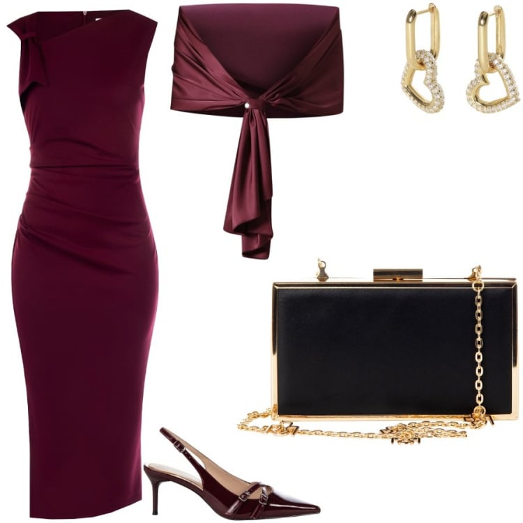 Outfit donna - Prepariamoci per il battesimo. Stile Chic per Cerimonia. Abbinamento con orecchini, vestiti a tubino, scialli, décolleté, pochette.