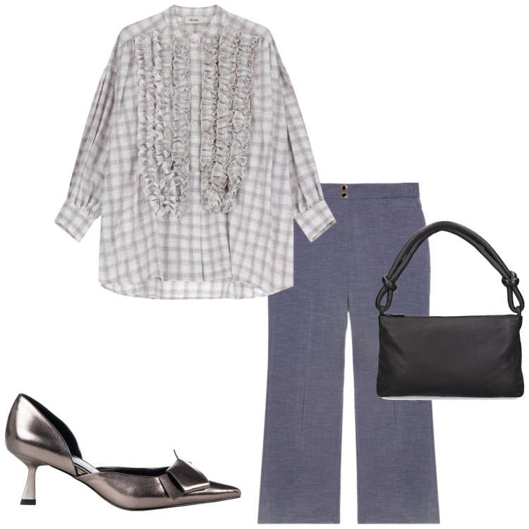 Outfit donna - In ufficio. Stile Casual chic per Ufficio. Abbinamento con décolleté, camicie, pantaloni, borse a spalla.