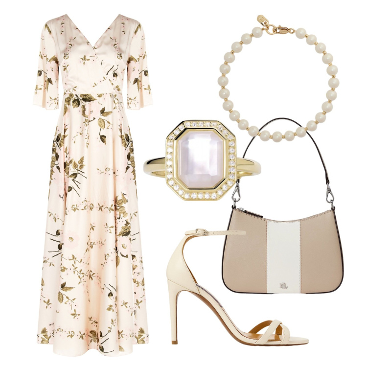 Outfit donna - Cerimonia estiva!. Stile Romantica per Cerimonia. Abbinamento con anelli, vestiti lunghi, borse a spalla, braccialetti, sandali col tacco.