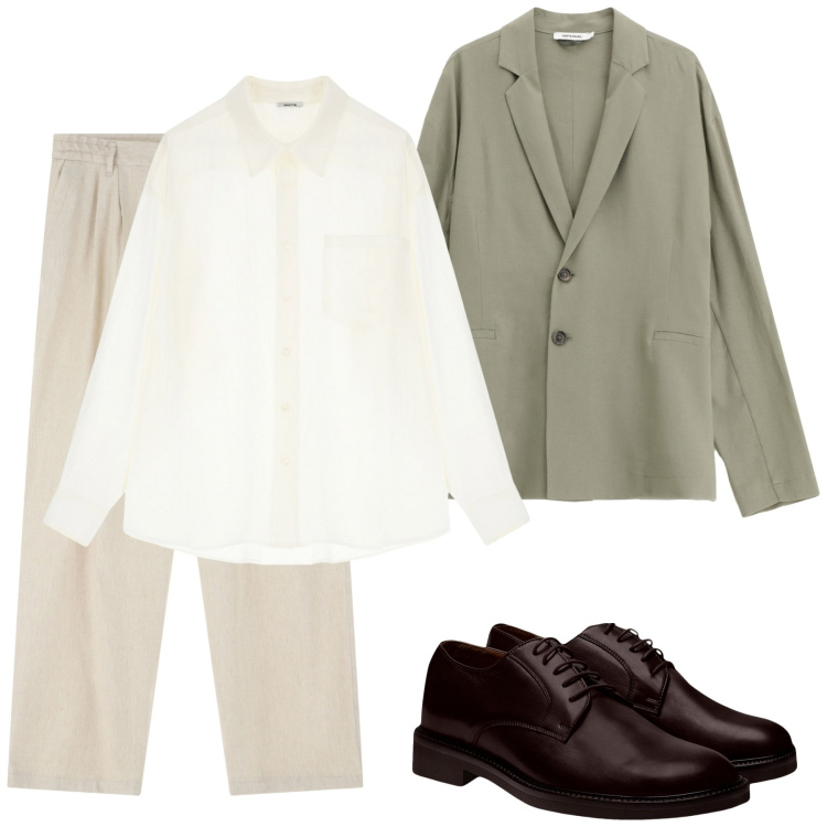 Outfit uomo - Blazer destrutturato. Stile Casual per Serata speciale. Abbinamento con pantaloni, giacche, camicie, scarpe stringate.