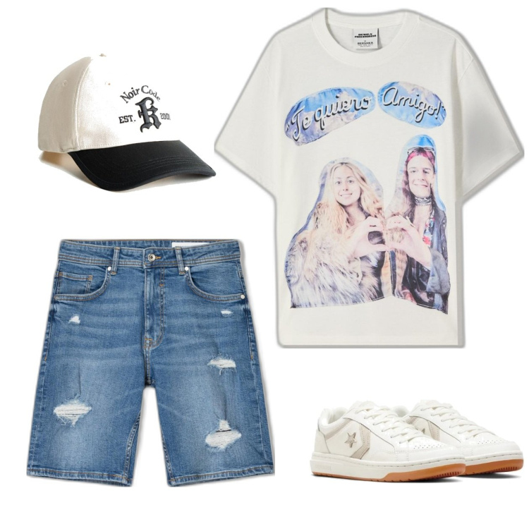 Outfit hombre - Casual #11818. Estilo Casual para Todos los días. Combinación con camiseta, sneakers, sombreros, bermudas.