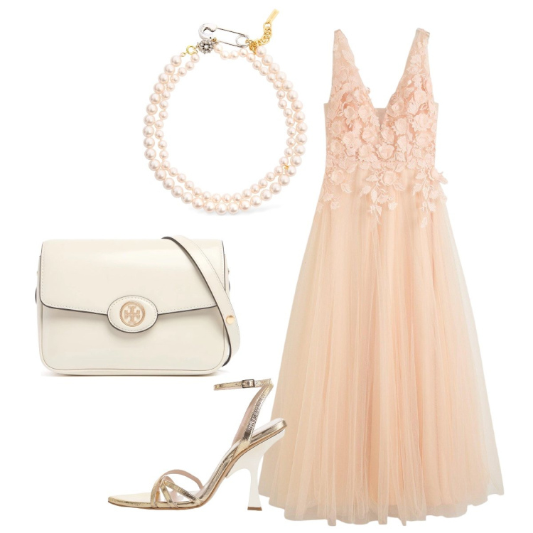 Outfit donna - Cerimonia romantica. Stile Romantica per Cerimonia. Abbinamento con vestiti lunghi, sandali col tacco, borse a spalla, collane.