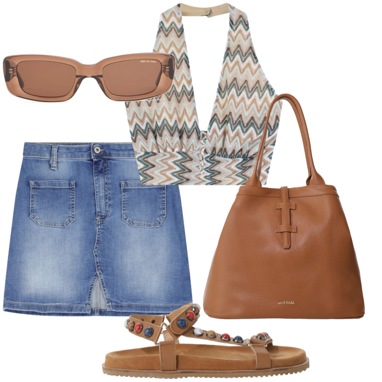 Outfit donna - Andiamo a fare shopping?. Stile Glamour per Tutti i giorni. Abbinamento con minigonne, borse tote, top, sandali, occhiali da sole.