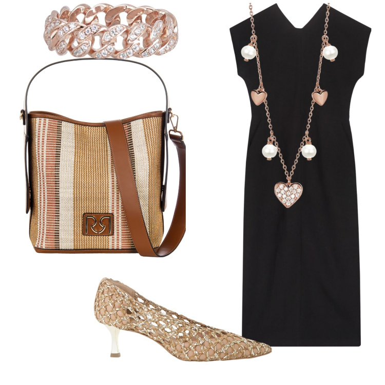 Outfit donna - Ufficio d agosto. Stile Bon Ton per Ufficio. Abbinamento con décolleté, collane, anelli, borse a secchiello, vestiti lunghi.