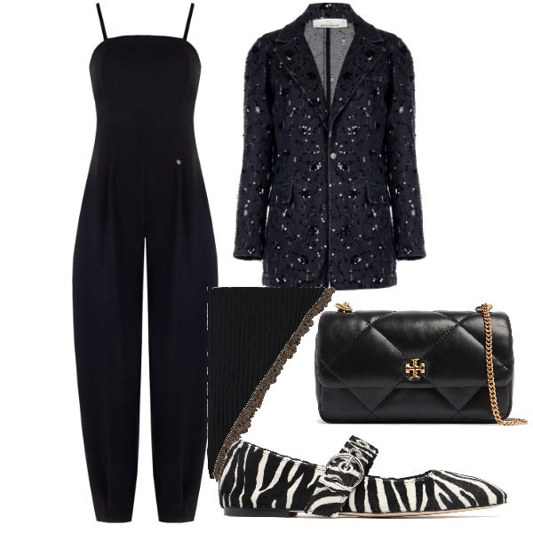 Outfit donna - Pensando ai mesi freddi. Stile Urban per Tutti i giorni. Abbinamento con blazer, tute, borse a spalla, ballerine, sciarpe.