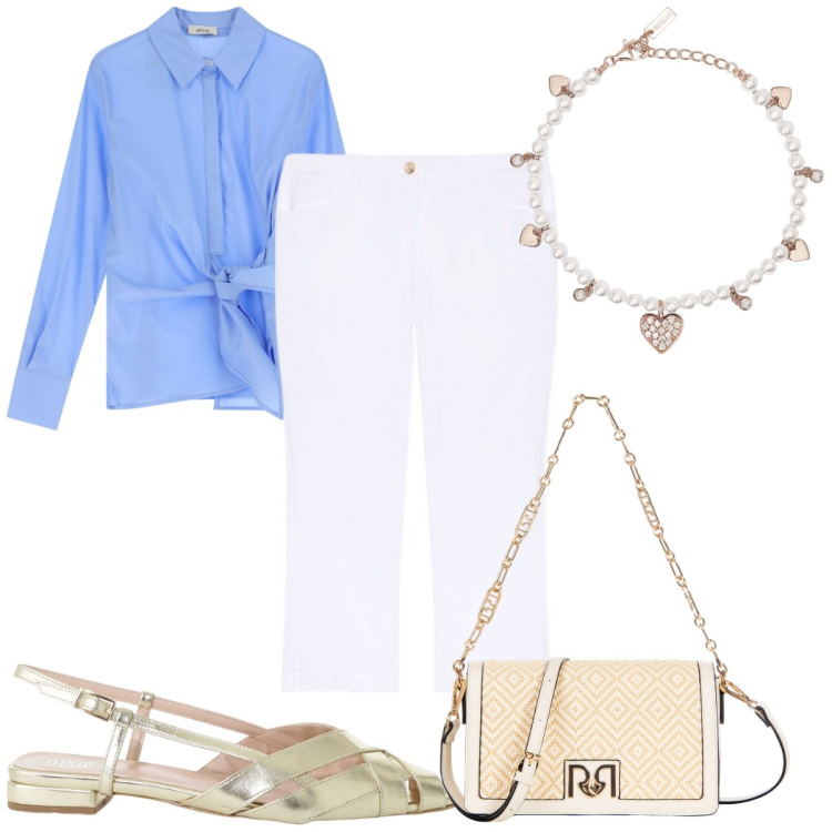 Outfit donna - Total look #2208799. Stile Trendy per Tutti i giorni. Abbinamento con borse a tracolla, braccialetti, camicie, sandali, pantaloni.