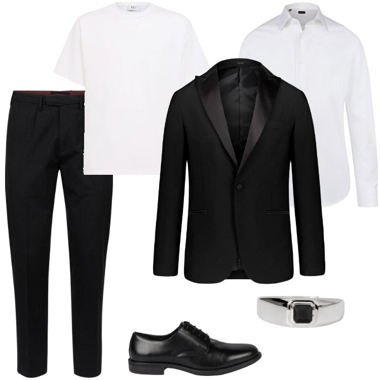 Outfit uomo - Total look #2208800. Stile Business/Elegante per Serata speciale. Abbinamento con anelli, pantaloni, scarpe stringate, abiti, camicie, t-shirt.