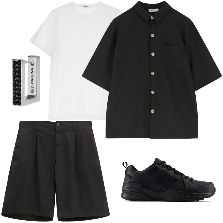 Outfit uomo - Total look #2208804. Stile Trendy per Serata speciale. Abbinamento con orecchini, sneakers, camicie a manica corta, bermuda, t-shirt.