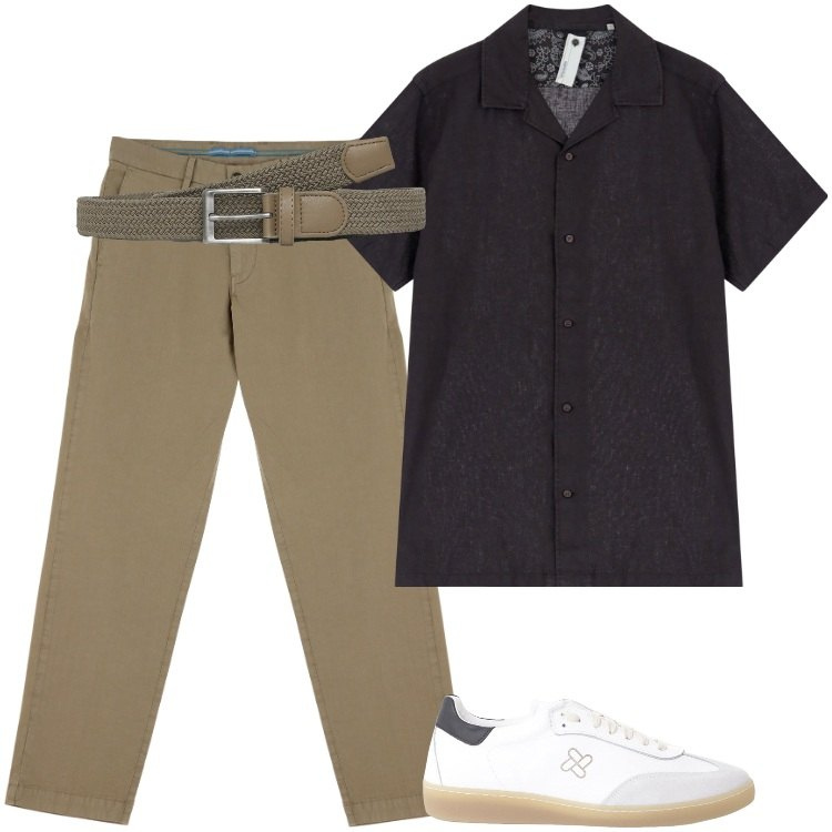 Outfit uomo - Total look #2208814. Stile Casual per Tutti i giorni. Abbinamento con cinture, sneakers, pantaloni chino, camicie a manica corta.
