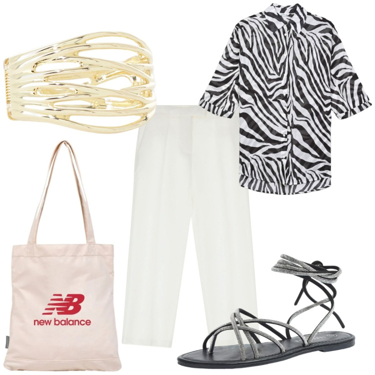 Outfit donna - Total look #2208824. Stile Trendy per Tutti i giorni. Abbinamento con camicie, sandali alla schiava, shopping bag, pantaloni, braccialetti.