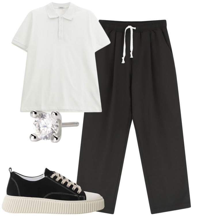 Outfit uomo - Imperial. Stile Urban per Tutti i giorni. Abbinamento con orecchini, sneakers, pantaloni, polo.