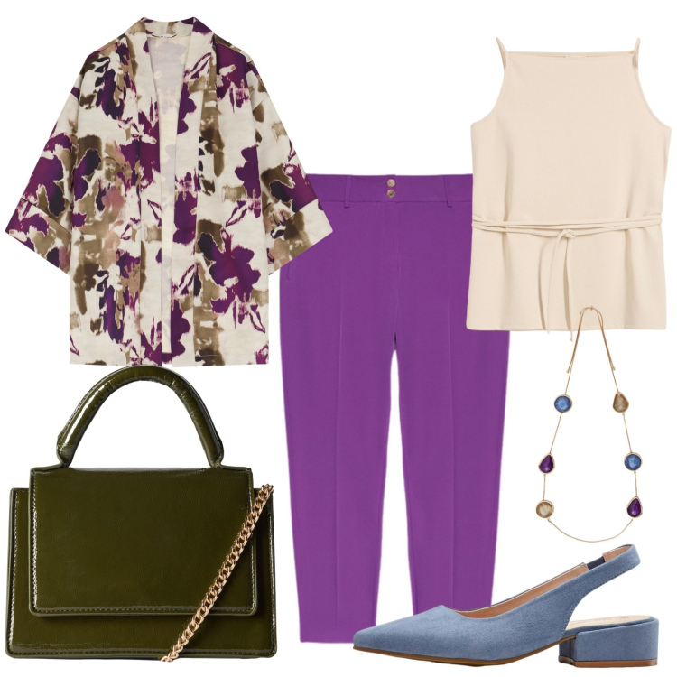 Outfit donna - Pantalone con grinta. Stile Casual chic per Serata fuori. Abbinamento con top, décolleté, borse a tracolla, cappotti, pantaloni chino, collane.