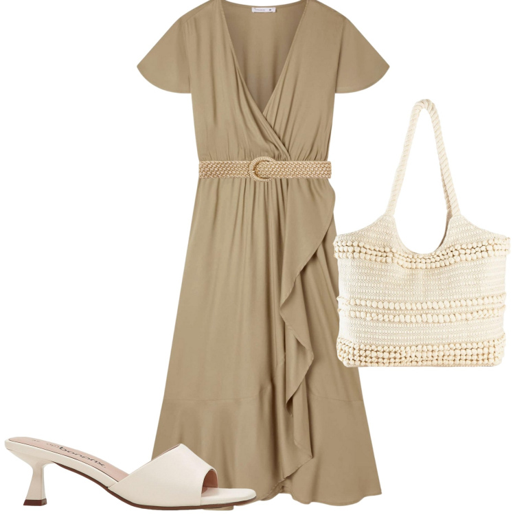 Outfit donna - Un giro in centro. Stile Casual chic per Tutti i giorni. Abbinamento con ciabatte, shopping bag, cinture, vestiti lunghi.