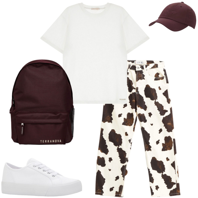 Outfit donna - In bicicletta. Stile Casual per Tutti i giorni. Abbinamento con sneakers, zaini, cappelli, pantaloni, t-shirt.