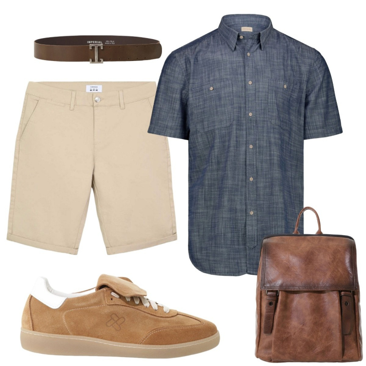 Outfit uomo - Casual con stile. Stile Casual per Tutti i giorni. Abbinamento con bermuda, cinture, sneakers, borse sportive, camicie a manica corta.