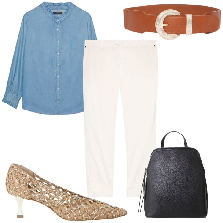 Outfit donna - Total look #2209005. Stile Trendy per Tutti i giorni. Abbinamento con zaini, décolleté, camicie, pantaloni chino, cinture.