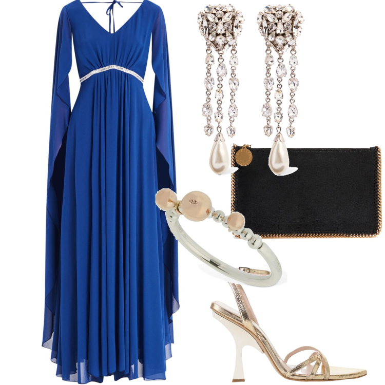 Outfit donna - Eleganza pura. Stile Chic per Cerimonia. Abbinamento con vestiti lunghi, sandali col tacco, orecchini, pochette, anelli.
