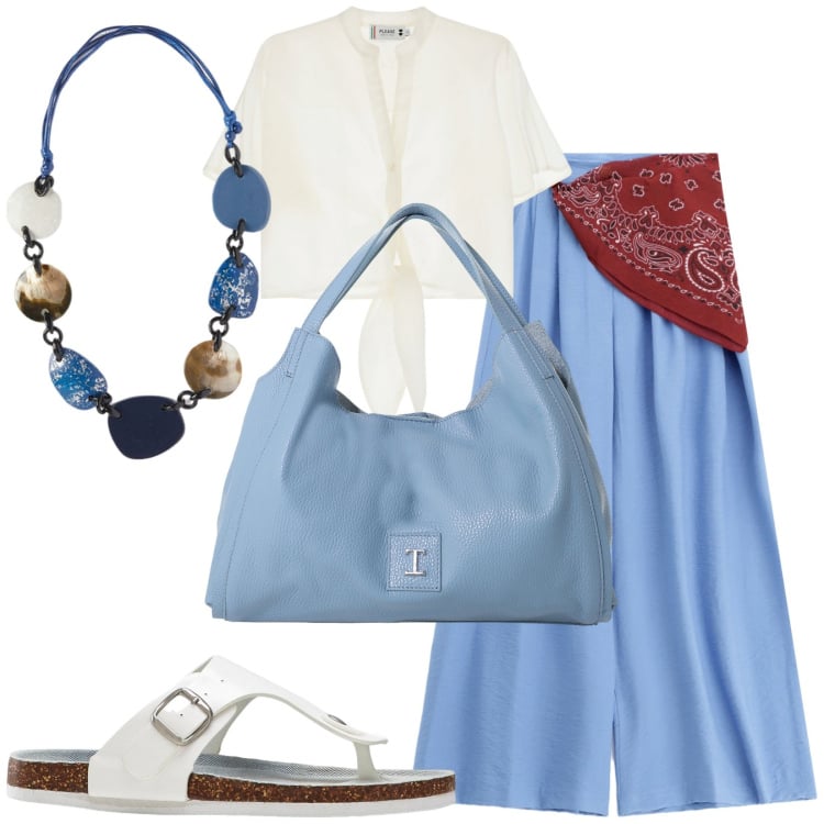 Outfit donna - Total look #2209066. Stile Basic per Tutti i giorni. Abbinamento con infradito, camicie a manica corta, pantaloni, pochette, collane.