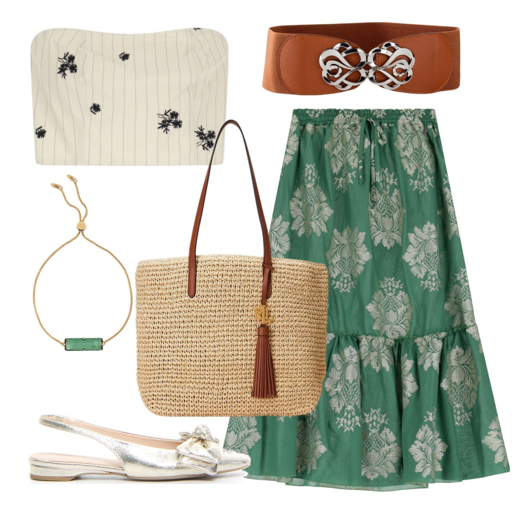 Outfit donna - Out of the ordinary. Stile Boho per Tutti i giorni. Abbinamento con cinture, top, gonne lunghe, braccialetti, borse tote, sandali in pelle.