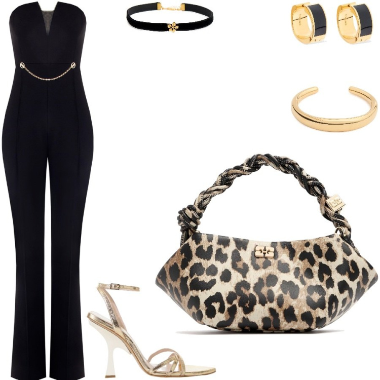 Outfit donna - Gli accessori particolari. Stile Glamour per Serata fuori. Abbinamento con tute, sandali col tacco, braccialetti, borse a mano, orecchini, collane.