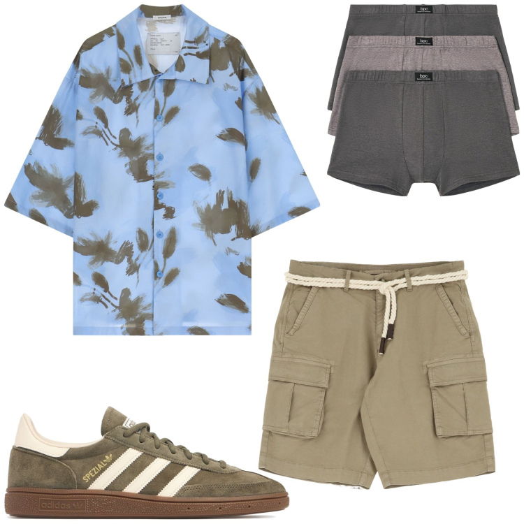 Outfit uomo - Total look #2209118. Stile Casual per Tutti i giorni. Abbinamento con boxer, camicie a manica corta, bermuda, sneakers.