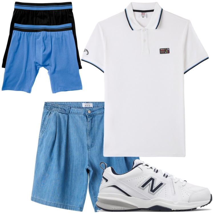 Outfit uomo - Total look #2209119. Stile Casual per Tutti i giorni. Abbinamento con boxer, polo, shorts, sneakers.