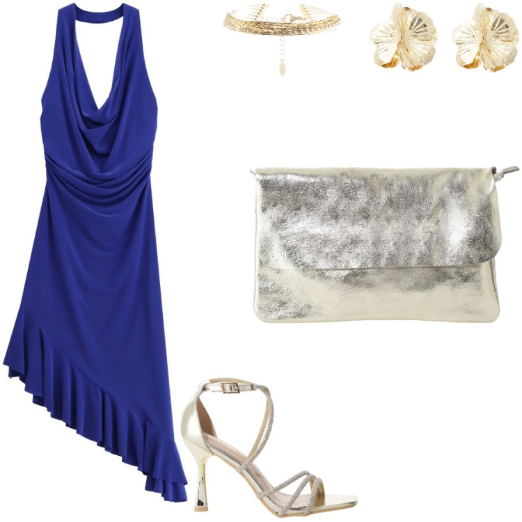 Outfit donna - Vamos a bailar. Stile Glamour per Serata fuori. Abbinamento con sandali col tacco, vestiti asimmetrici, braccialetti, orecchini, borse a tracolla.