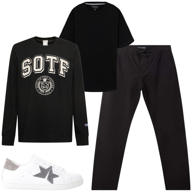 Outfit uomo - City. Stile Casual per Tutti i giorni. Abbinamento con pantaloni chino, t-shirt, sneakers, t-shirt.