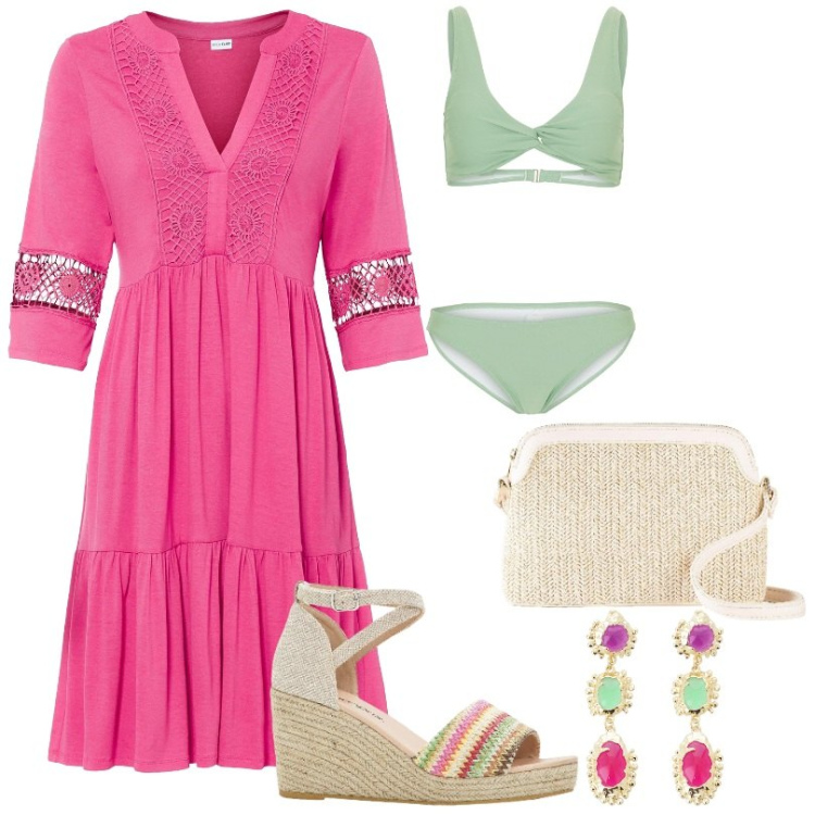 Outfit donna - Total look #2209296. Stile Casual per Tutti i giorni. Abbinamento con bikini, vestiti, borse a tracolla, sandali, orecchini.