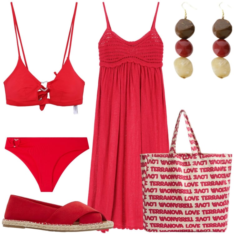 Outfit donna - Total look #2209306. Stile Basic per Mare. Abbinamento con espadrillas, bikini, borse tote, bikini, vestiti, orecchini.