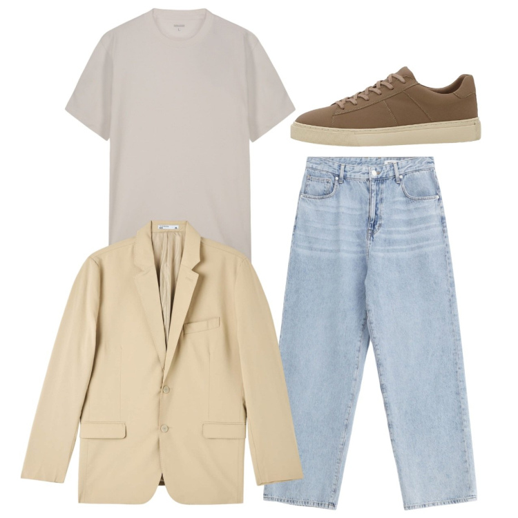 Outfit uomo - In giacca leggera. Stile Casual per Tutti i giorni. Abbinamento con sneakers, giacche, jeans, t-shirt.