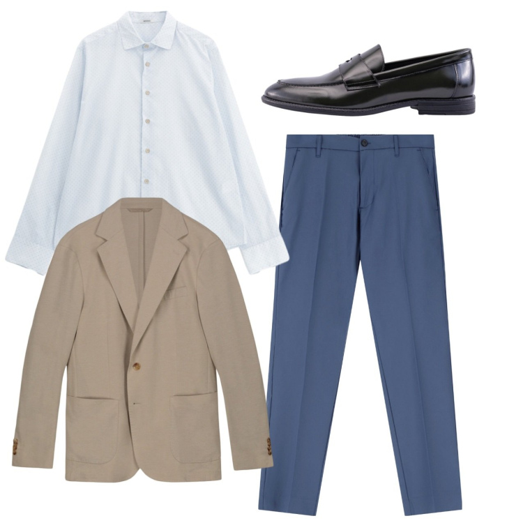 Outfit uomo - Serata estiva. Stile Casual per Serata speciale. Abbinamento con pantaloni, camicie, giacche, scarpe stringate.