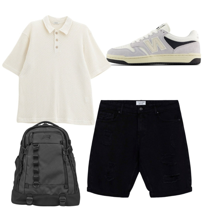 Outfit uomo - Sporty. Stile Casual per Tutti i giorni. Abbinamento con bermuda, borse sportive, sneakers, polo.